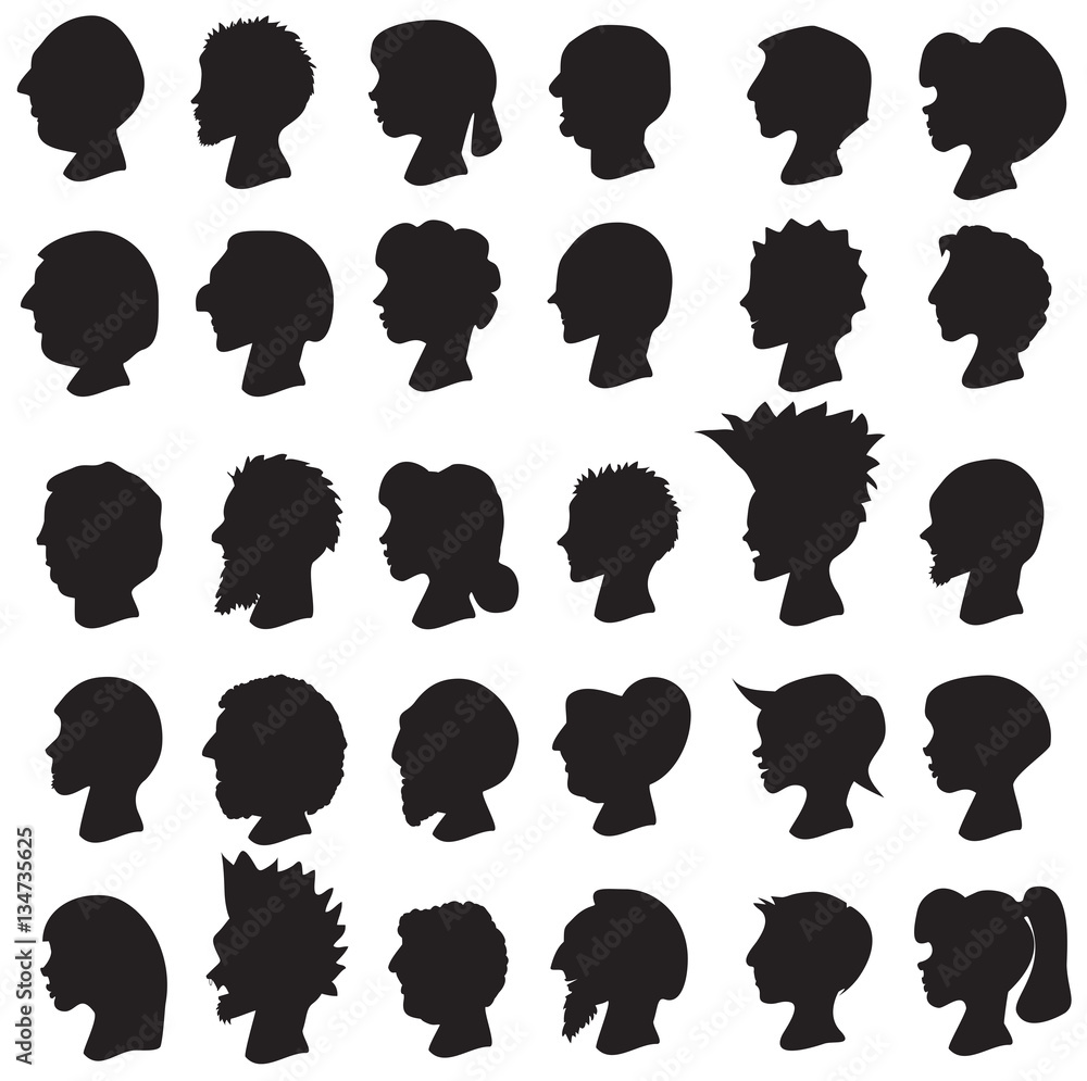 Male and Female Head and Hair Silhouette Vector Illustration Stock