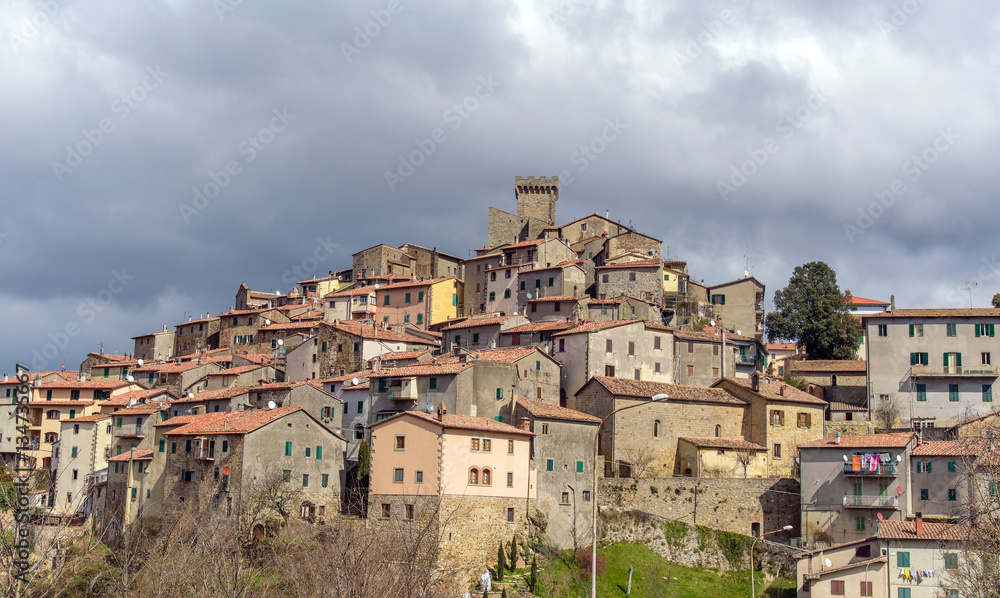 panoramic view of the medieval town Arcidosso, tuscany, italy