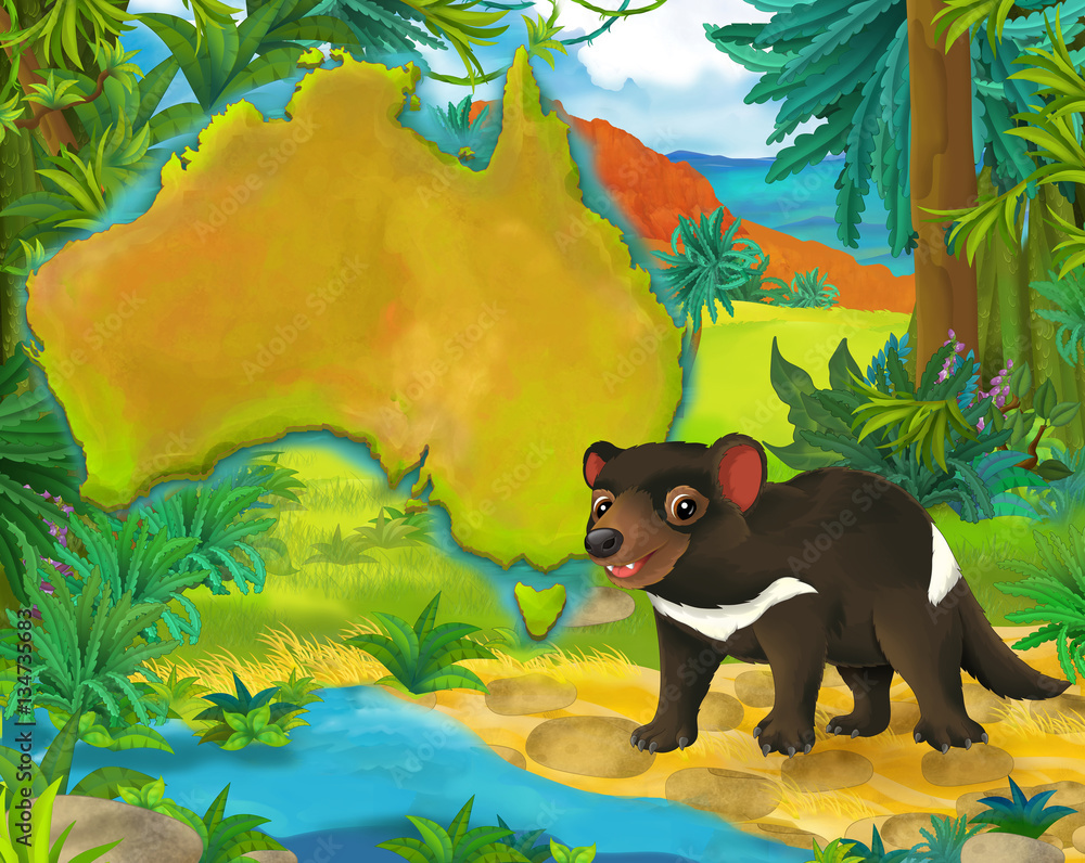 Cartoon tasmanian devil with continent map - illustration for children ...