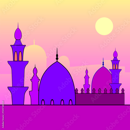 Landscape with mosques and sunset. photo