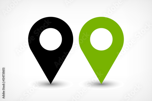 Green map pins sign icon in flat style