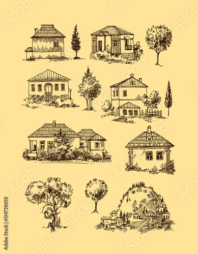 village houses. Sketch style