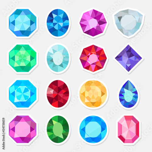 Vector jewels or precious diamonds gem stickers set