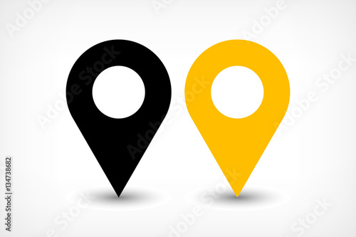 Yellow map pins sign icon in flat style