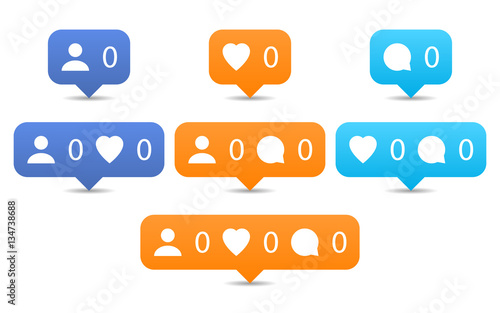Like, follow, comment icons in flat style