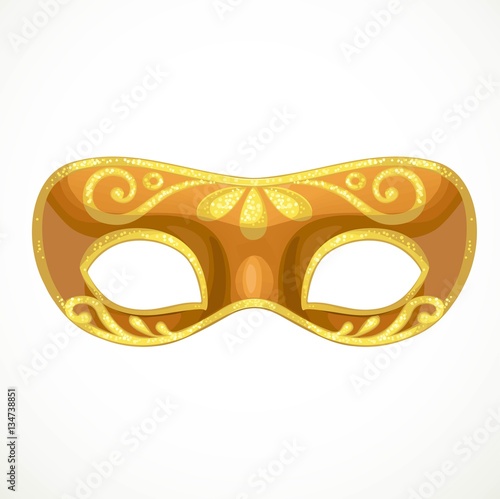 Bronze carnival mask with golden ornament object isolated on whi