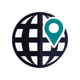 global sphere with location pin icon over white background. vector illustration