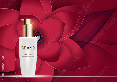 Skin Toner Bottle Tube Template for Ads or Magazine Background. 
