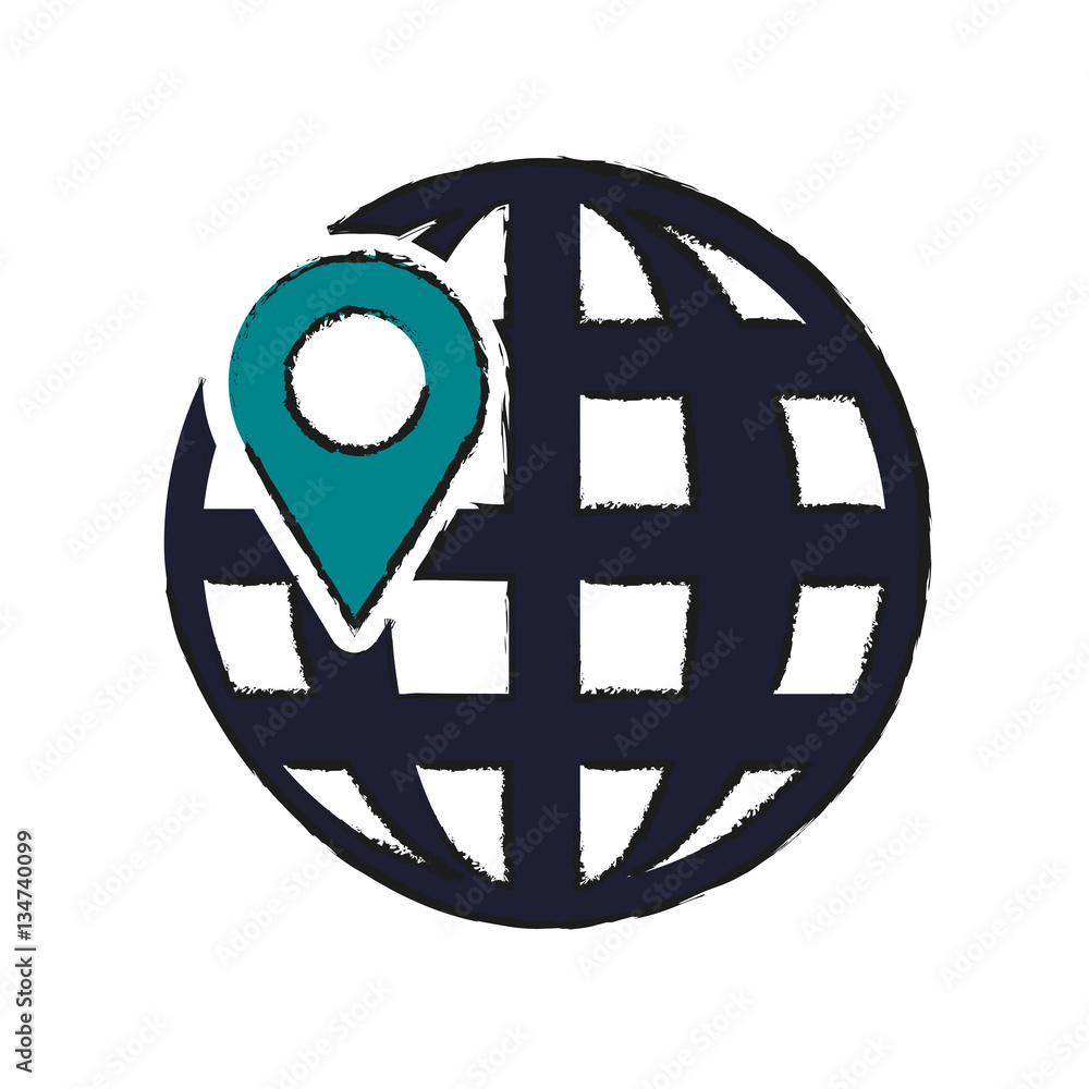 global sphere with location pin icon over white background. colorful design. vector illustration global sphere with location pin icon over white background. colorful design. vector illustration