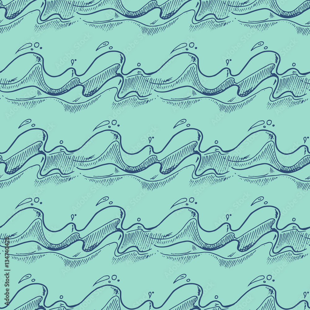 Teal and blue hand drawn waves vector seamless background Teal and blue hand drawn waves vector seamless background