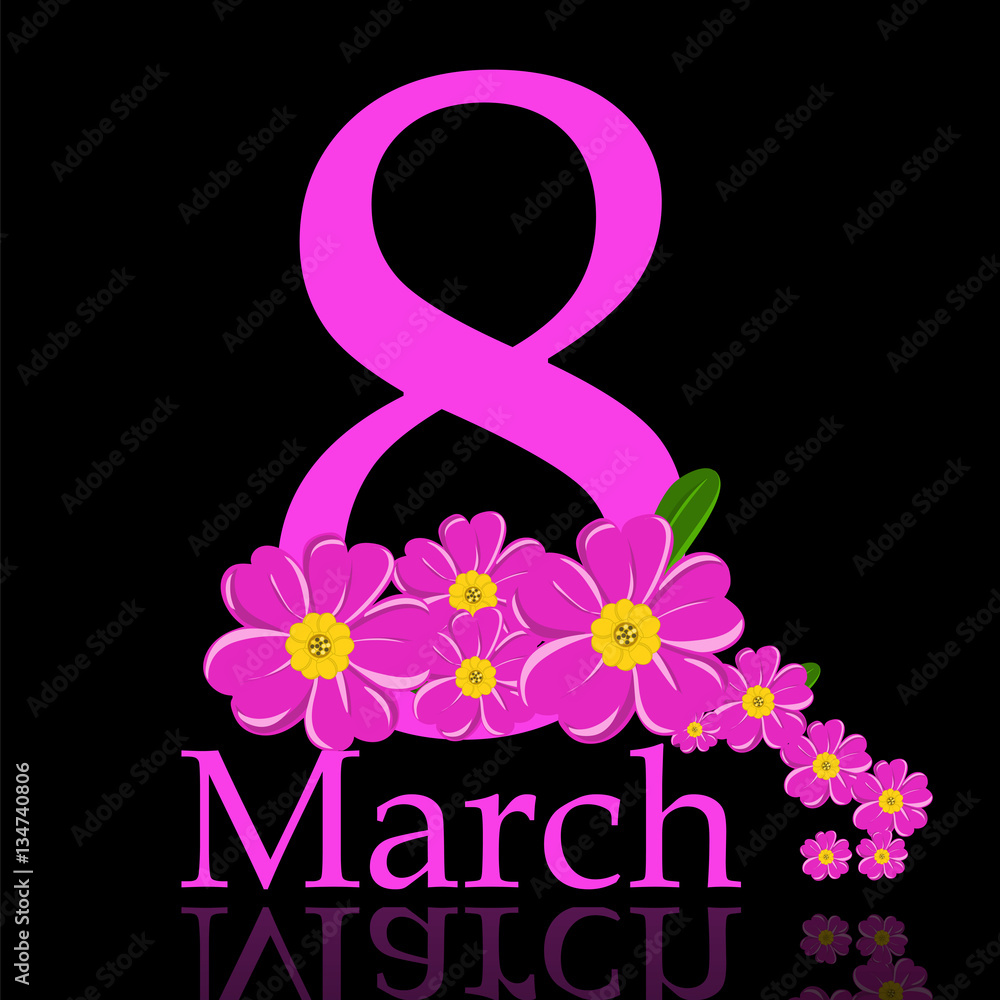 Fototapeta premium March 8 vector illustration. Postcard, template , banner. Dark background.