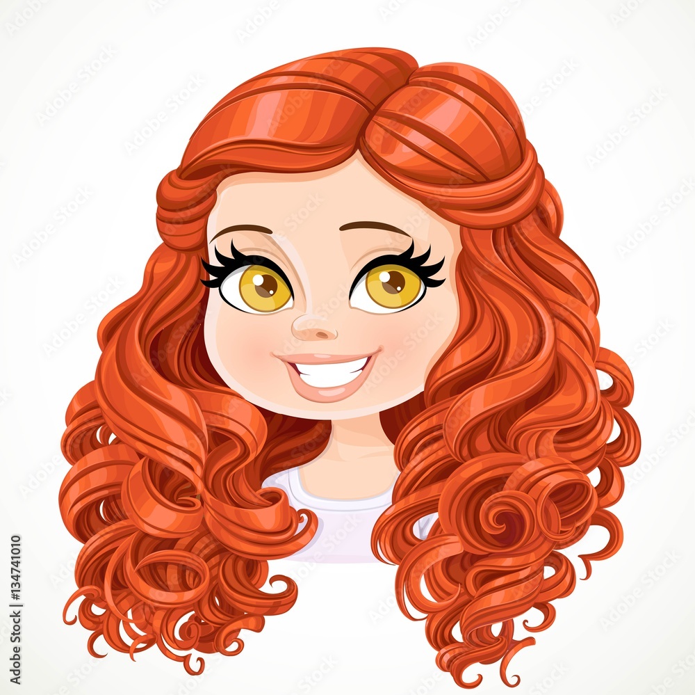 Beautiful brunette girl with red long curly hair portrait isol Stock Vector | Adobe Stock Beautiful brunette girl with red long curly hair portrait isol Stock Vector | Adobe Stock