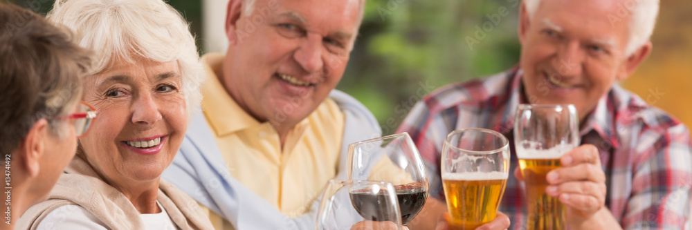 Elderly friends toasting a drink Elderly friends toasting a drink