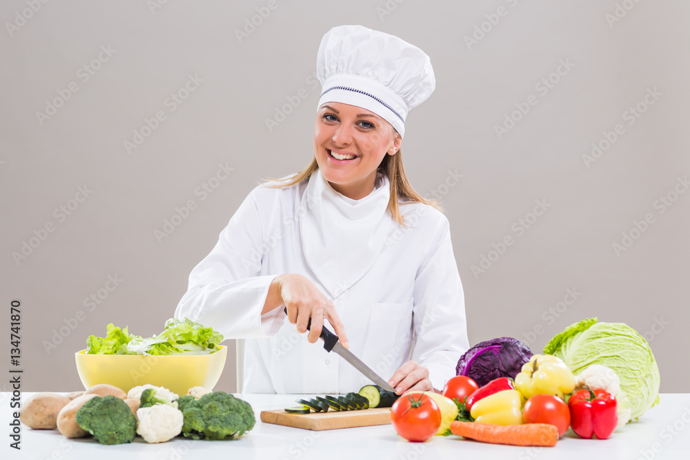 Female chef making healthy meal Female chef making healthy meal