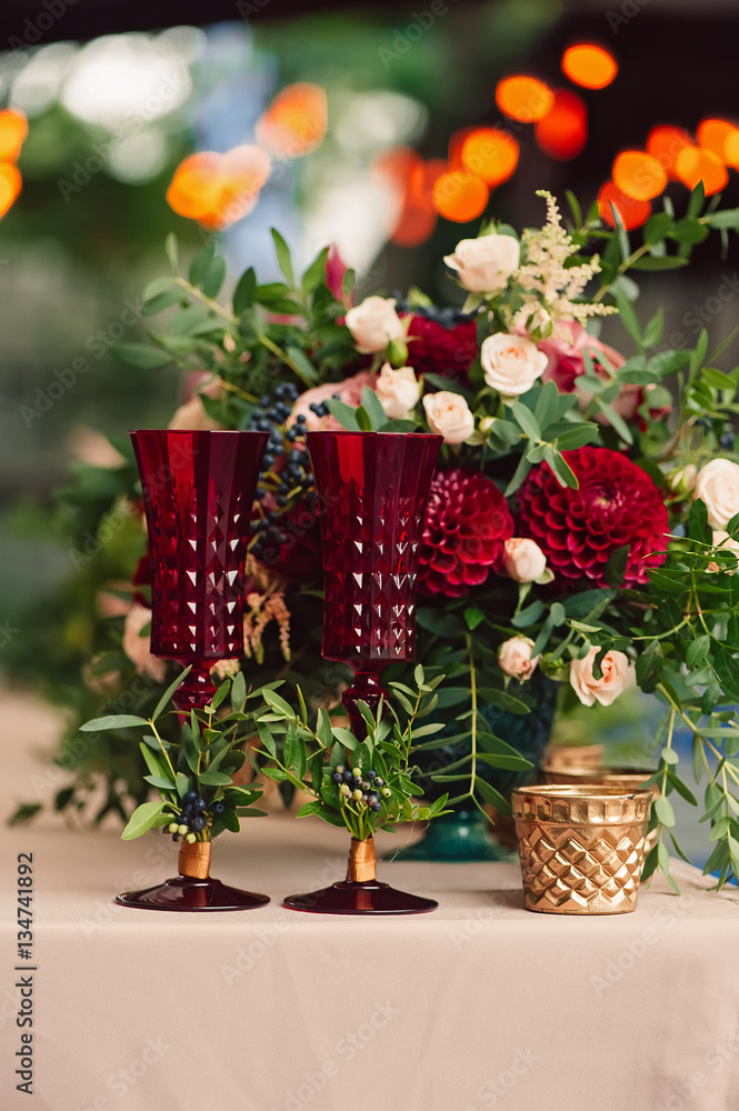 Beautiful stylish luxury decoration with flower candlestick table Beautiful stylish luxury decoration with flower candlestick table