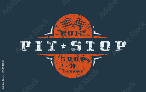Car pit stop badge with shabby texture