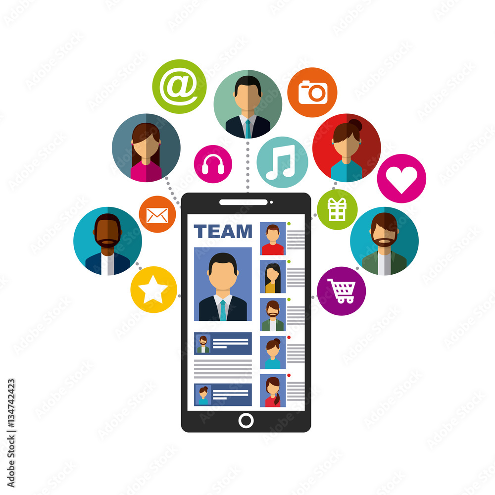 smartphone device with social media profile on screen over white background. colorful desing. vector illustration smartphone device with social media profile on screen over white background. colorful desing. vector illustration