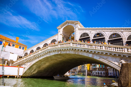 Panoramic view of famous Rialto Bridge in Venice, Italy