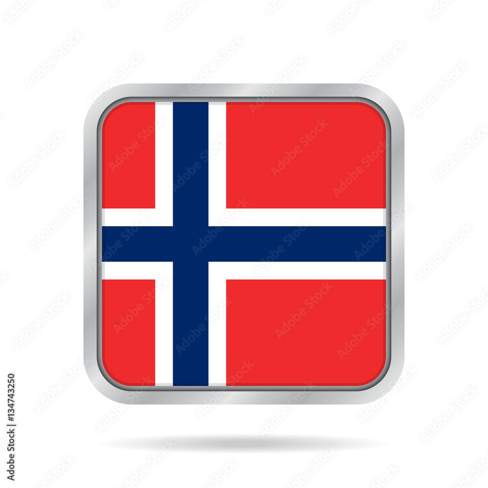 Obraz premium Flag of Norway. Shiny metallic gray square button.
