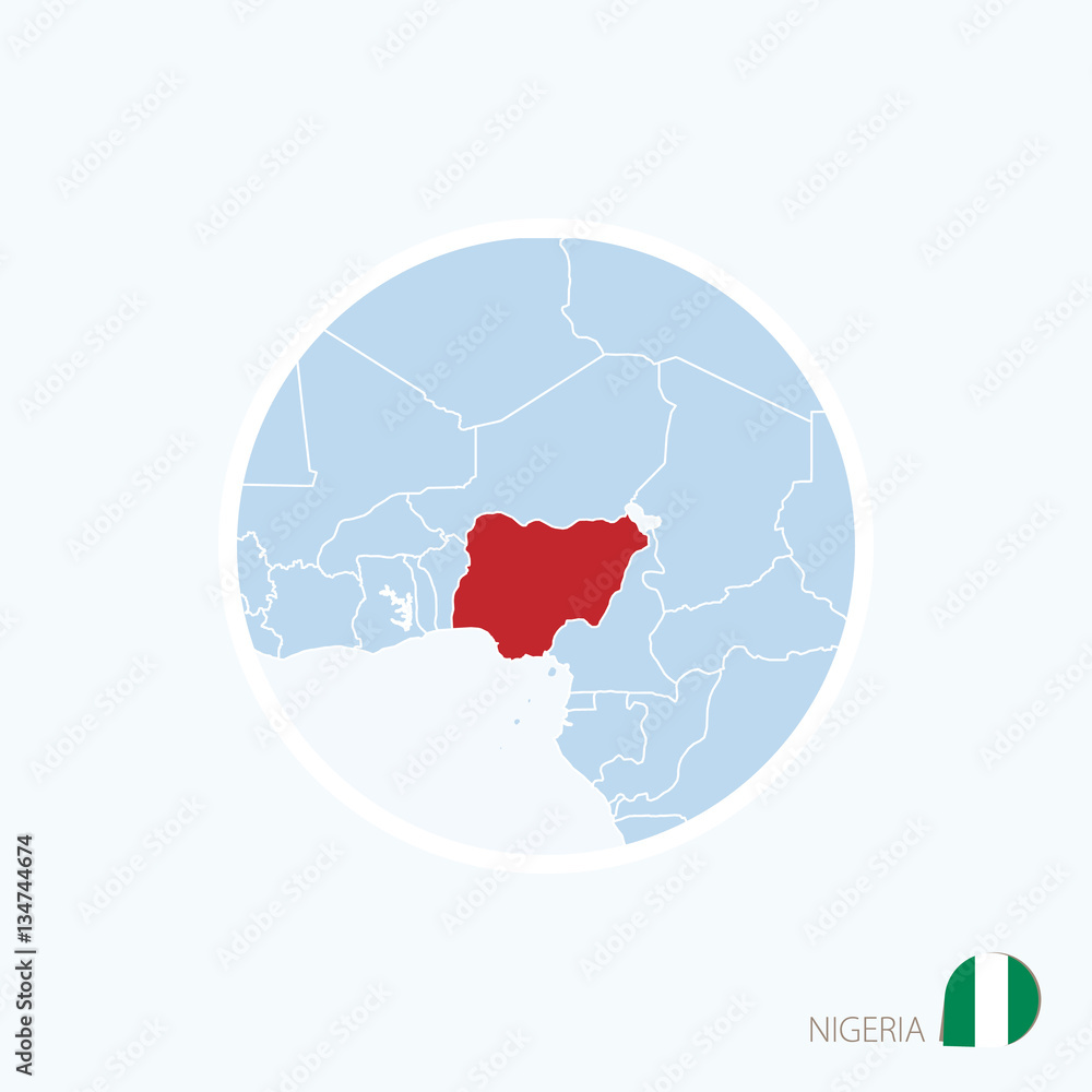 Map Of West Africa Showing Nigeria Map Icon Of Nigeria. Blue Map Of West Africa With Highlighted Nigeria.  Stock Vector | Adobe Stock