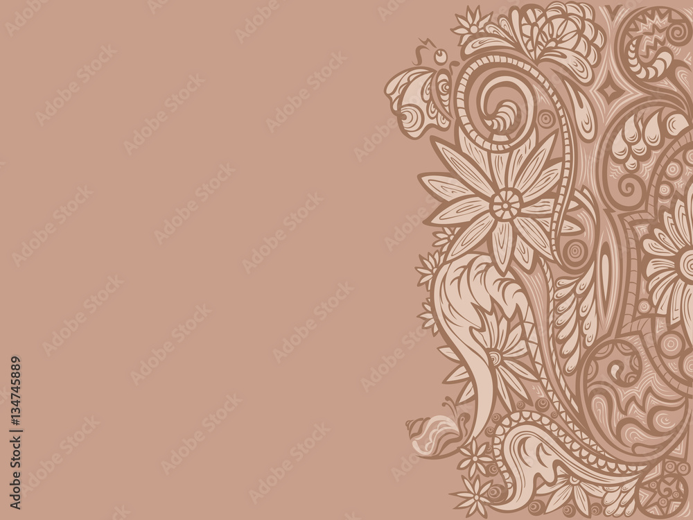 Floral ornament pattern on sienna background Floral ornament pattern on sienna background