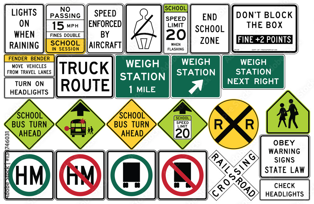 Plakat Road signs in the United States. Weigh Stations, Truck Routes
