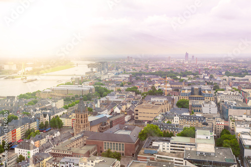 Aerial view of Cologne from the viewpoint of Cologne Cathedral. Panorama of the city. Germany © LALSSTOCK