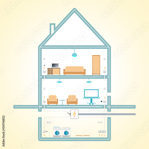 Electricity and communications in the home, plan, raster image
