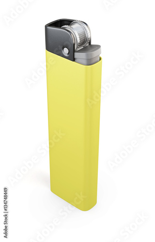 Yellow lighter isolated on white background. 3d rendering