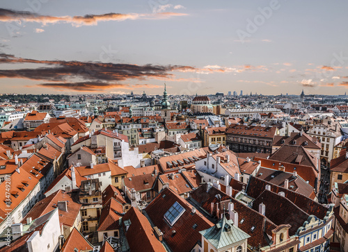 Top view on Prague at sunset, Czech Republic