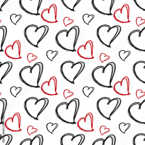 Romantic seamless pattern. Vector pattern with heart shape. Hand drawn pattern.