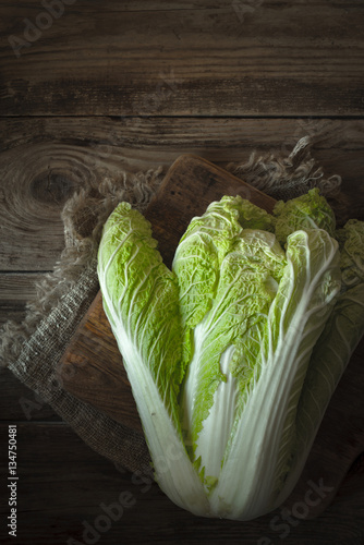 Chinese cabbage on a cutting board on a napkin