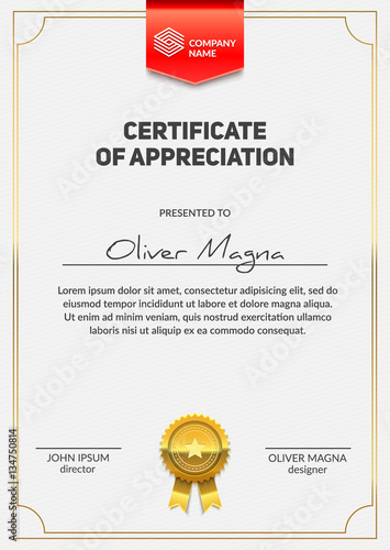 Certificate of Appreciation template. Luxury diploma design. Layered eps10 vector.