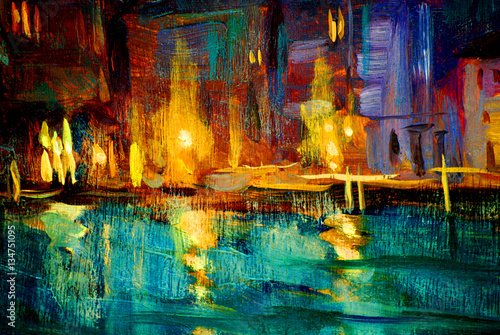  landscape to venice night , painting by oil on a canvas