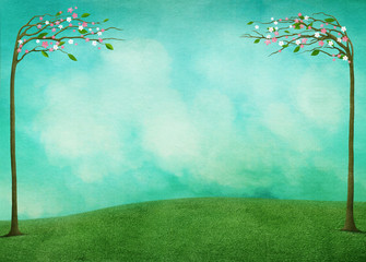 Crédence de cuisine Corail vert Spring background for greeting card or poster Easter Holiday  © annamei