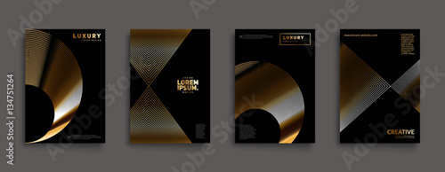 Covers with gold linear shapes. Applicable for Banners, Placards, Posters, Flyers and Banner Designs. Eps10 vector template.
