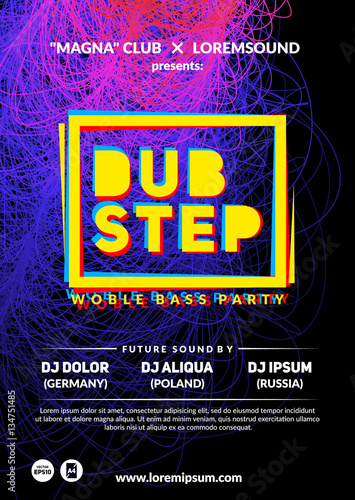 "Dubstep" party poster. Futuristic club flyer design. Eps10 vector template.