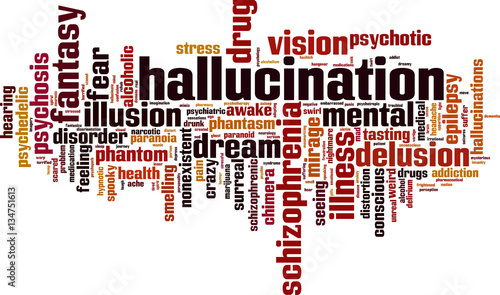 Hallucination word cloud concept. Vector illustration