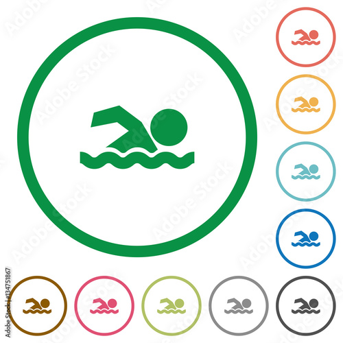 Swimming man flat icons with outlines