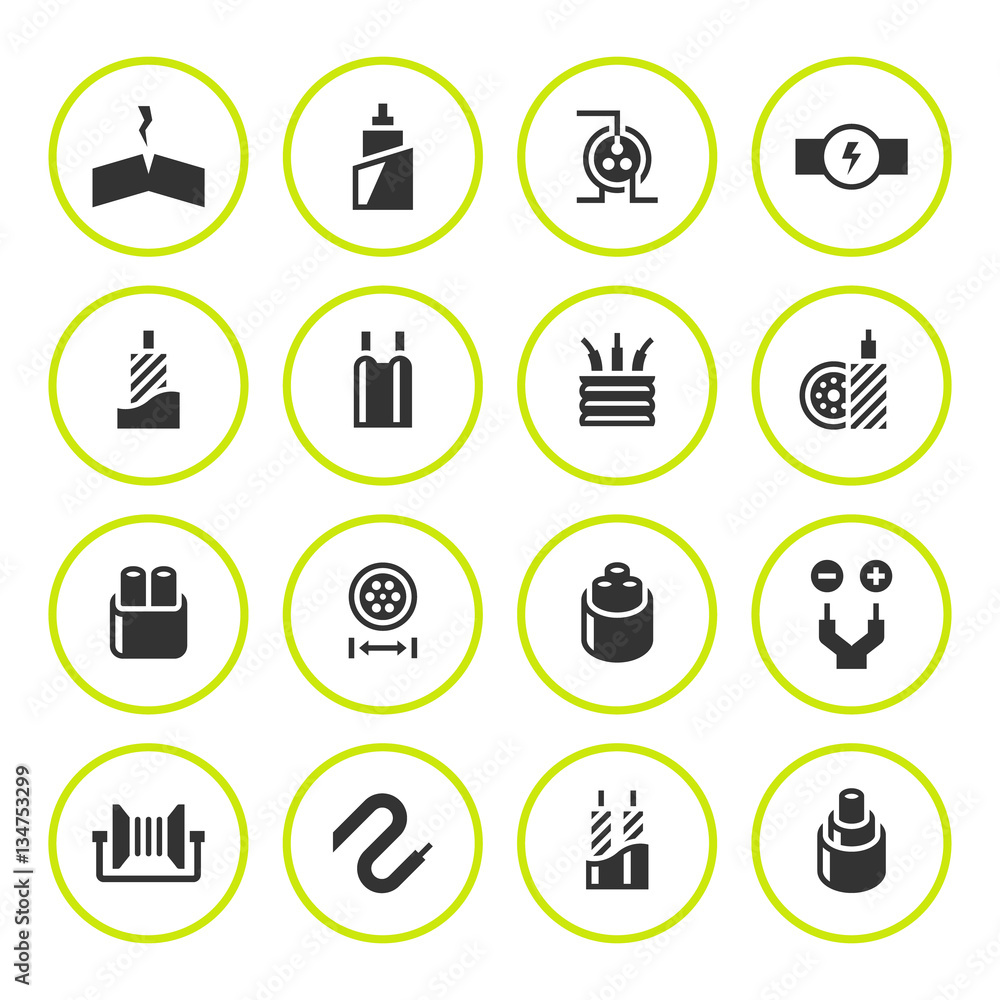 Set round icons of cables and wires Set round icons of cables and wires