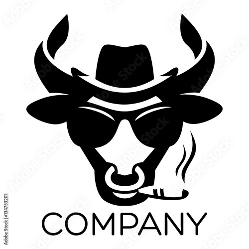 Modern bull with cigar in hat logo