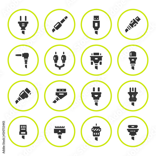 Set round icons of plugs and connectors
