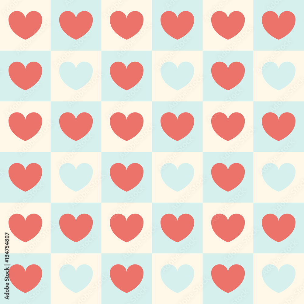 Vector pattern for Valentine's Day. Background colorful heart in squares.
