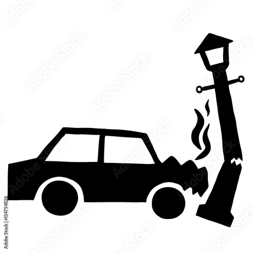 Ink image of car accident with lamppost