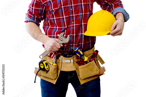 constructor with helmet and tools