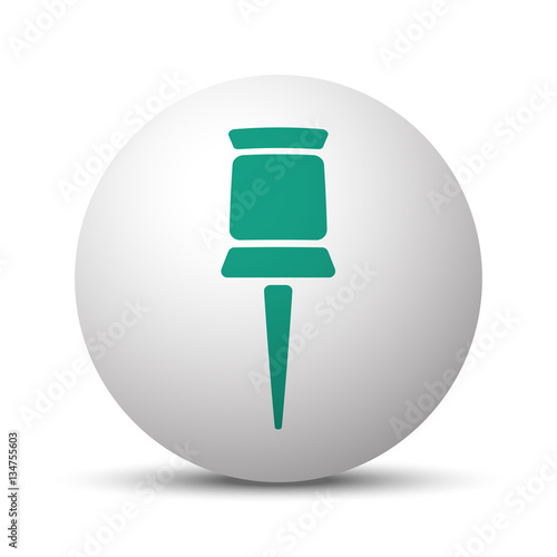 Green Pushpin icon on white sphere