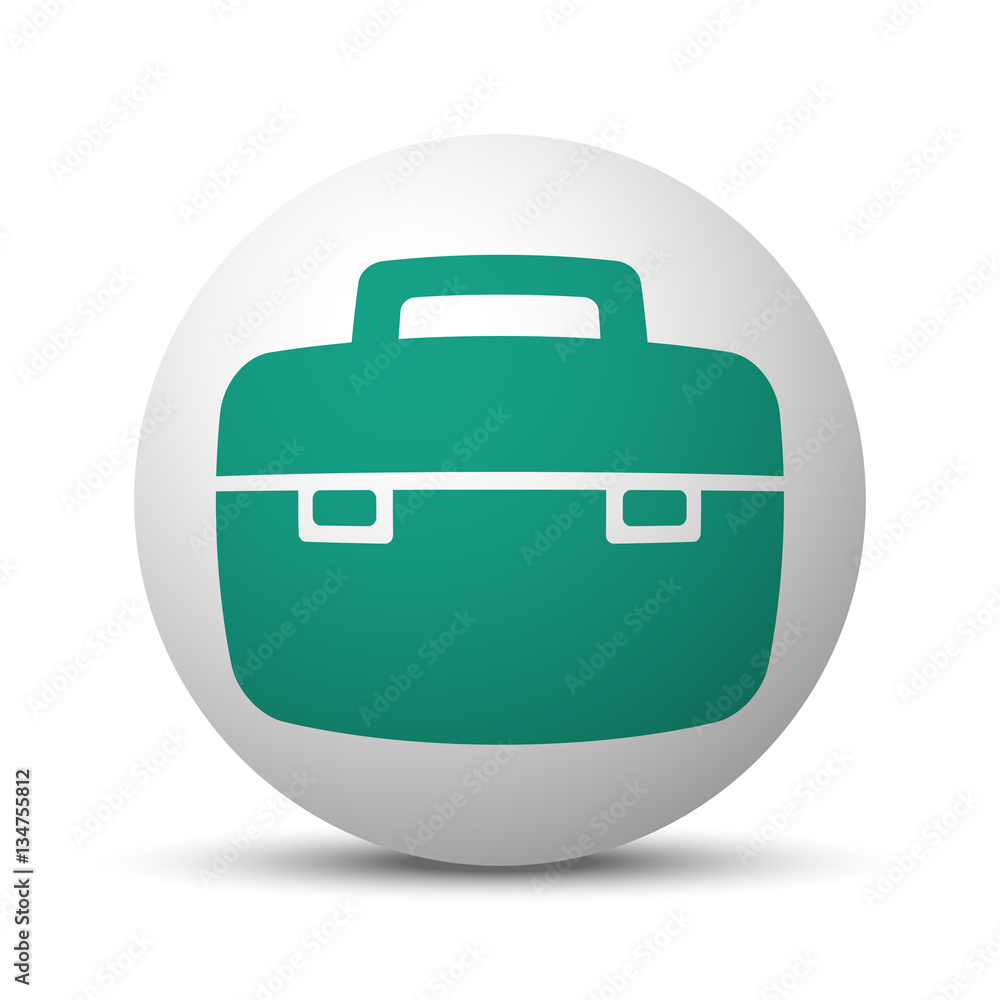 Green Briefcase icon on white sphere Green Briefcase icon on white sphere