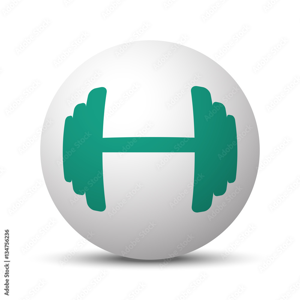 Green Dumbbell icon on white sphere Green Dumbbell icon on white sphere