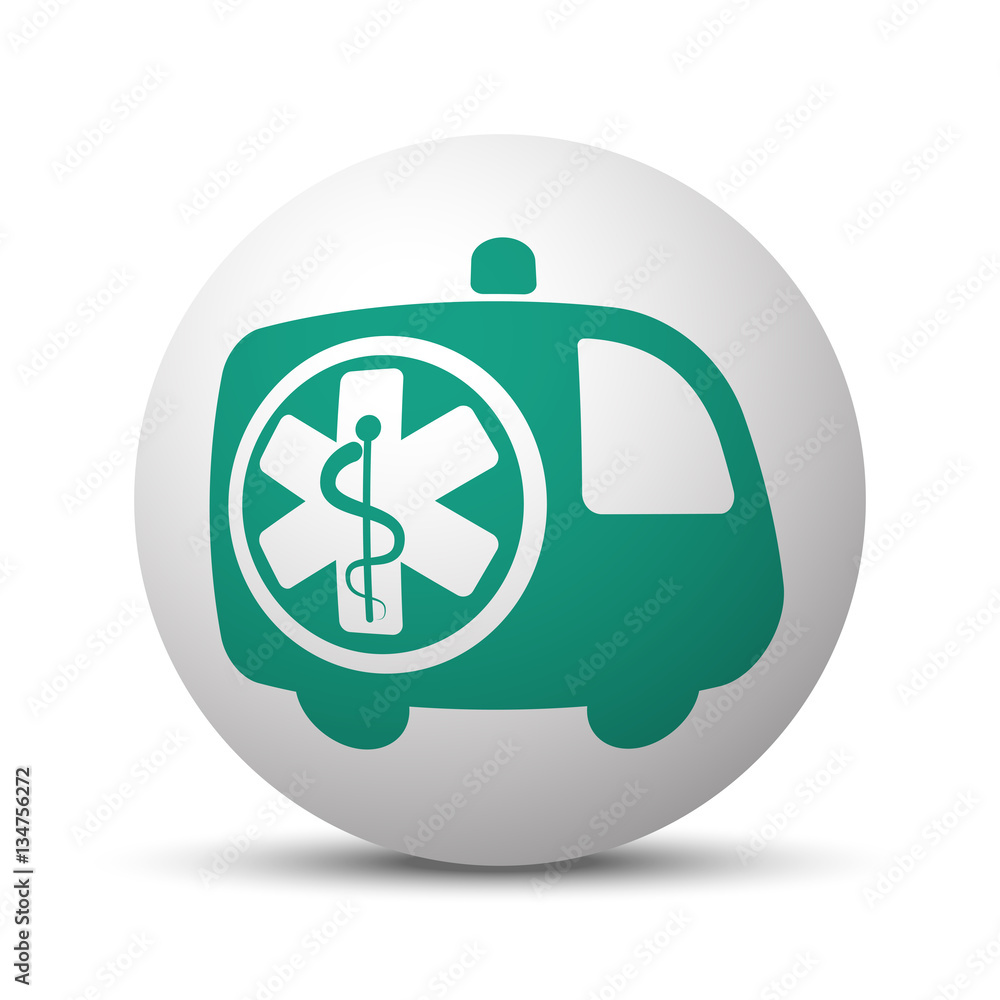 Green Ambulance icon on white sphere Green Ambulance icon on white sphere