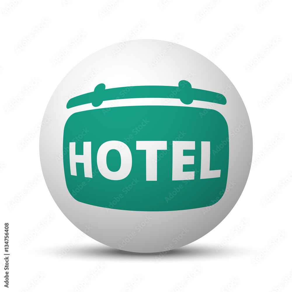 Green Hotel Sign icon on white sphere Green Hotel Sign icon on white sphere